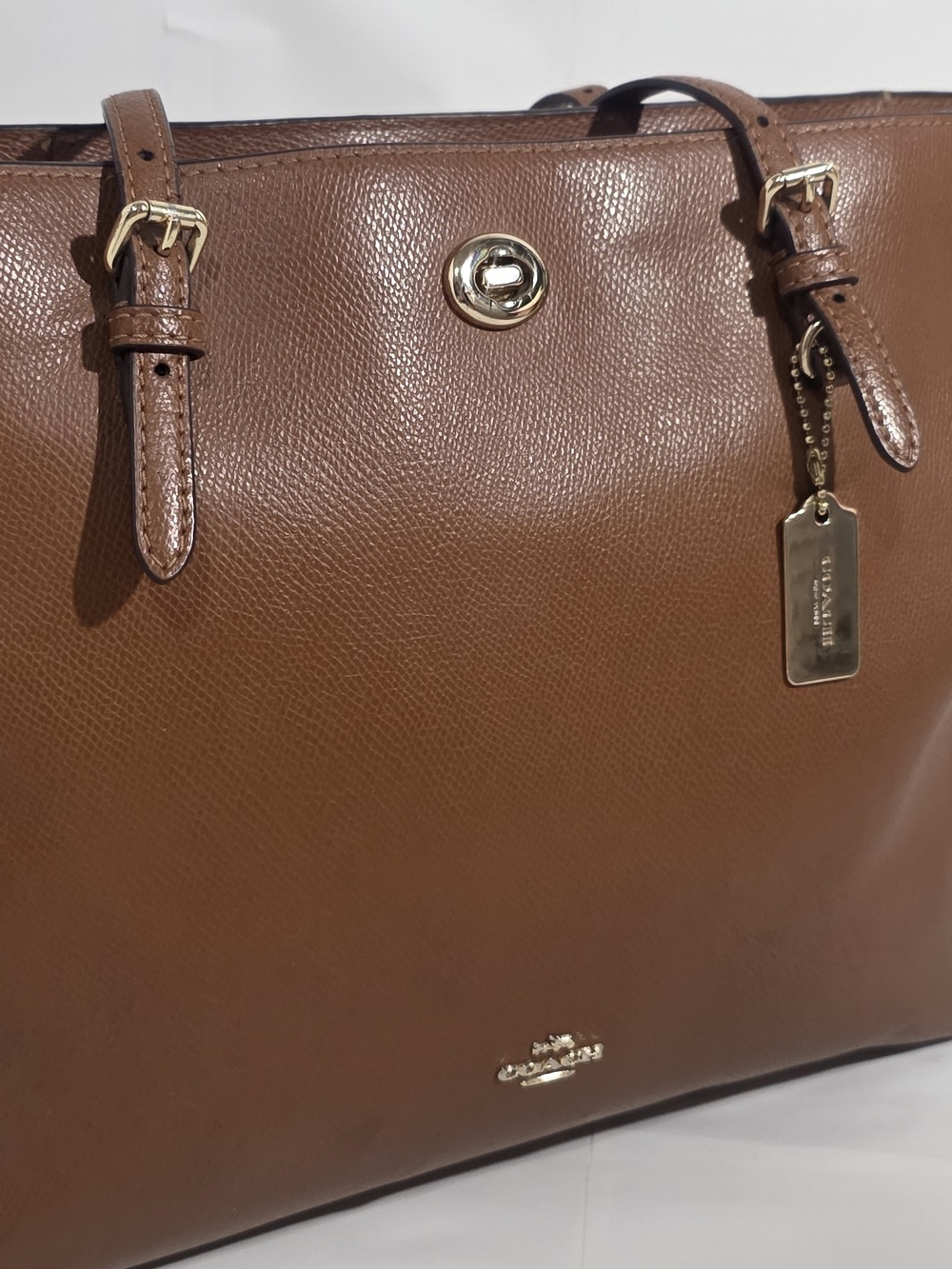 Coach Brown Leather Tote Bag with Gold Hardware